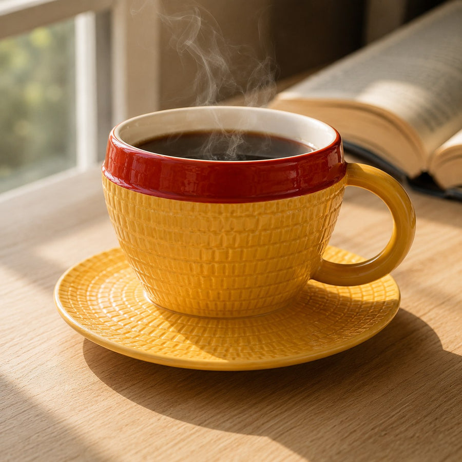 Taza sombrero de paja con cafe